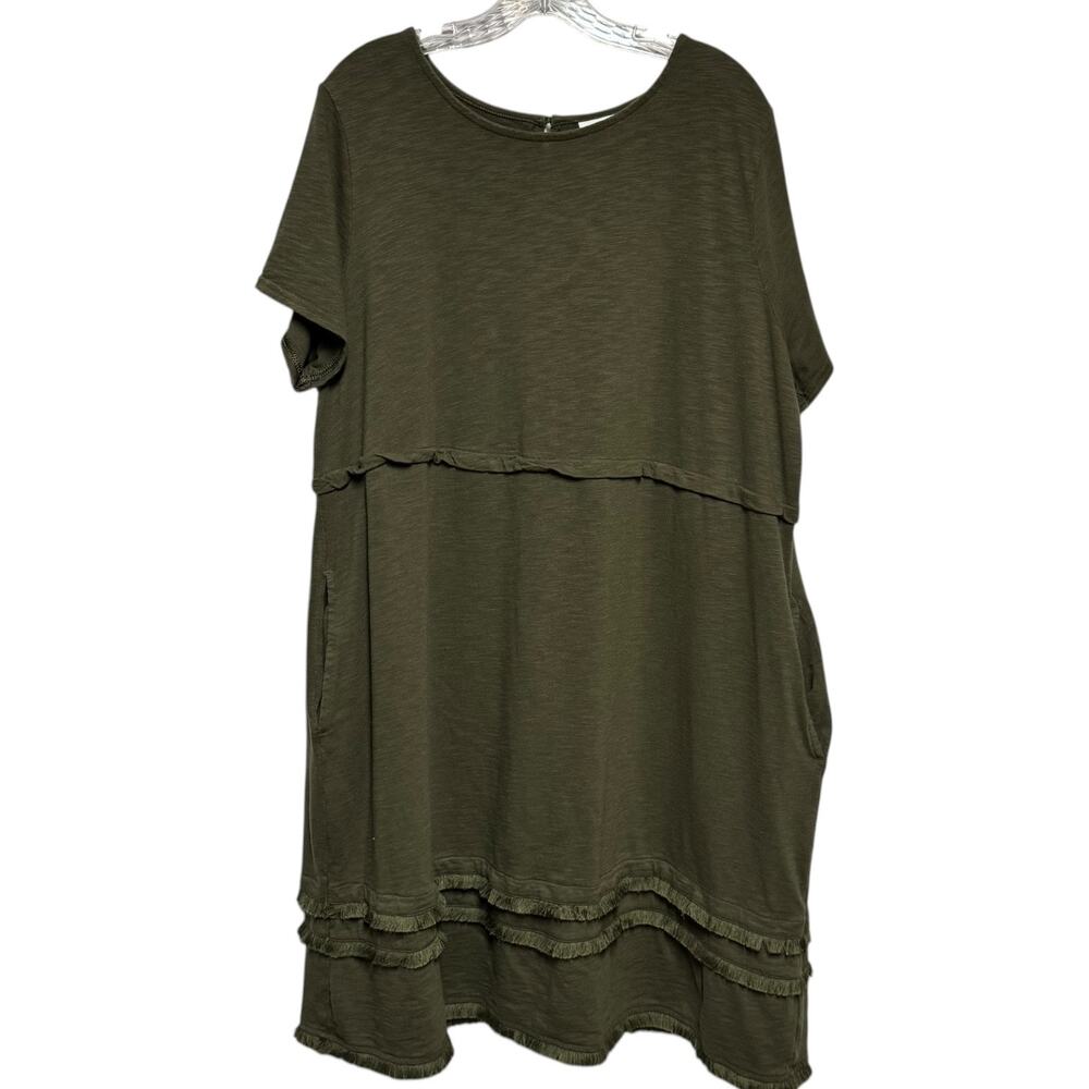 J.Jill Cotton Modal Short Sleeve Fringe Dress Sage Olive Green 2X